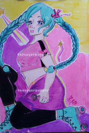 Hatsune Miku fanart inspired by JB rollerskating